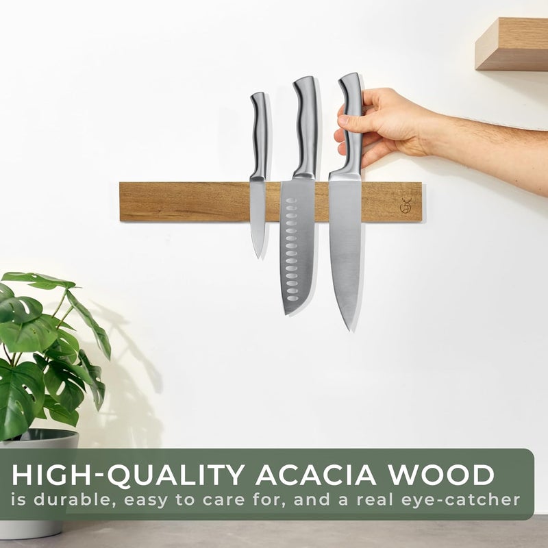 WALDWERK Knife Magnetic Strip (15,7 x 2 in) Mount with Adhesive or Screws - Magnetic Knife Holder for Wall - Magnetic Knife Strip made of Elegant Acacia Wood - Magnetic Knife Holder for Heavy Knifes - Image 2